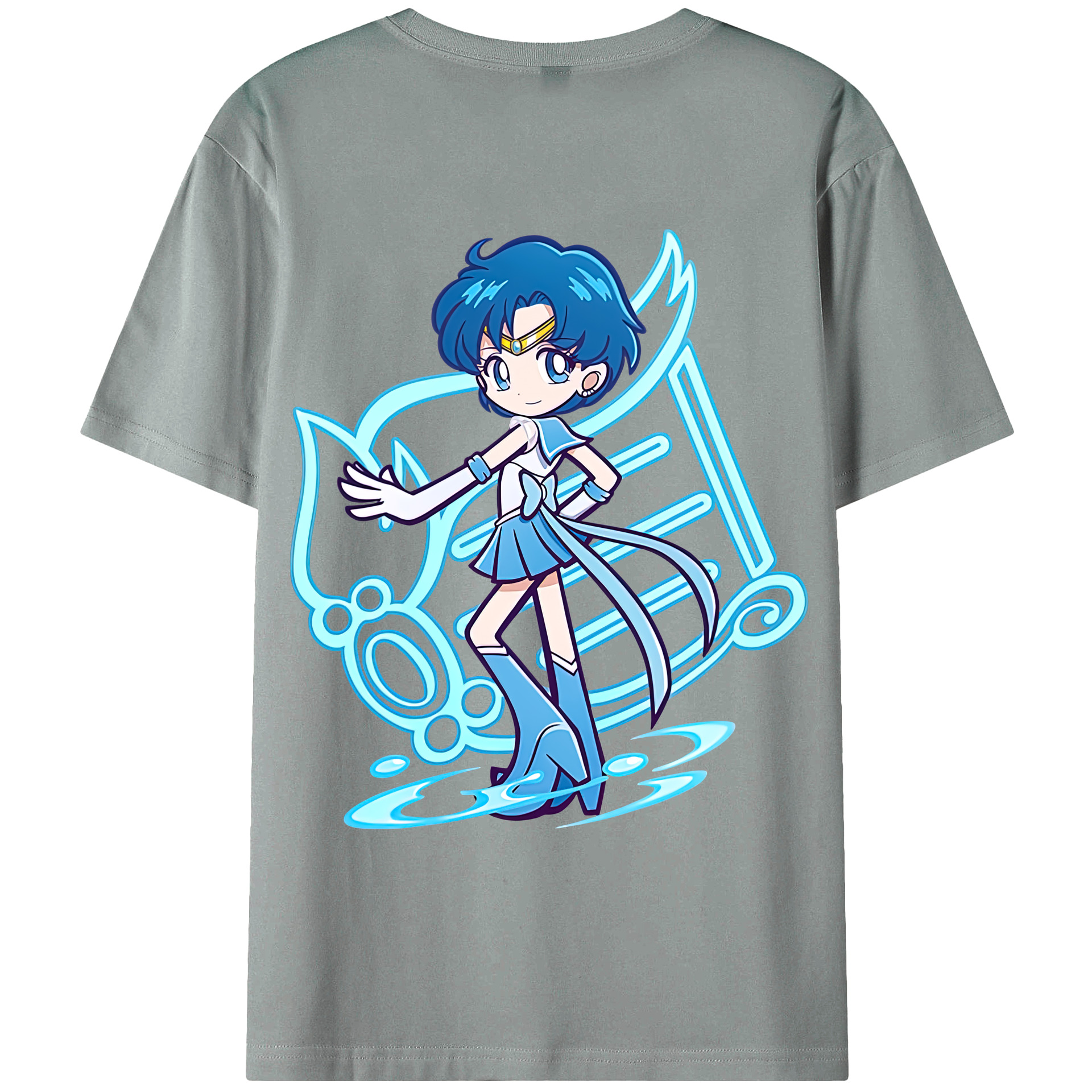 （画像用） 美少女戦士セーラームーン 水野 亜美 みずの あみ Sailor Moon Mizuno Ami 綿100％ メンズ半袖Tシャツ（バックプリント） 通気性